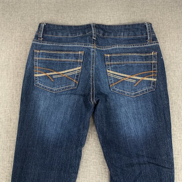 So Straight Dark Blue Denim Jeans Size 5 Low Rise 78%‎ Cotton Polyester Spandex - Picture 11 of 14